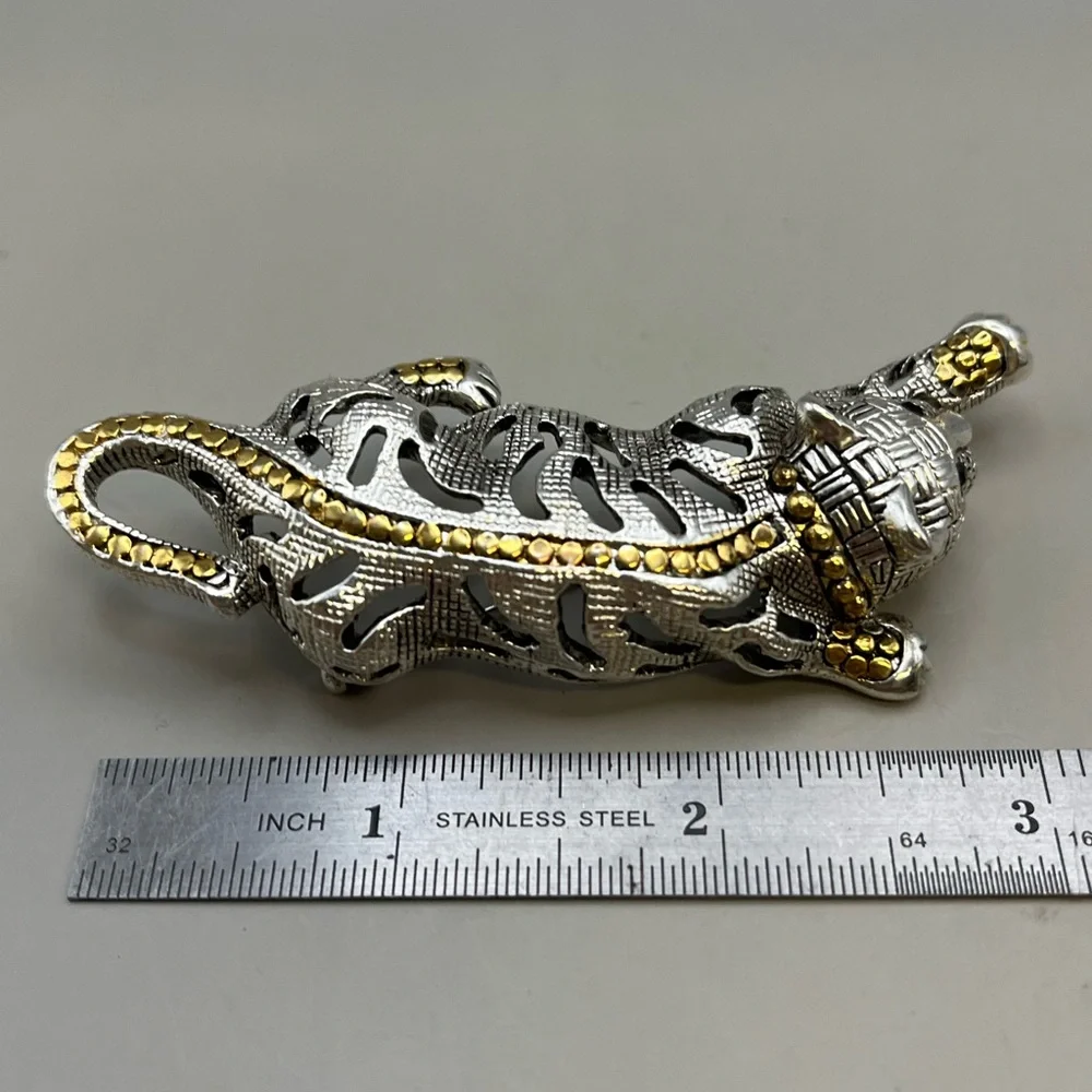 Elegant Silver and Gold Bontage Leopard Brooch